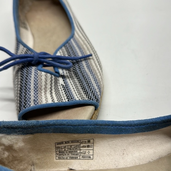 Ugg Marleigh Serape Ballet Flat Shoes Open Toe Espadrilles Bow Blue Striped 7.5 - Picture 8 of 9